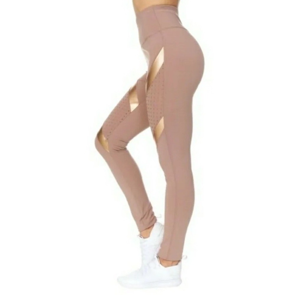 BSP Better Sports Performance Womens M Athletic Yoga Leggings Antler & Gold Mesh